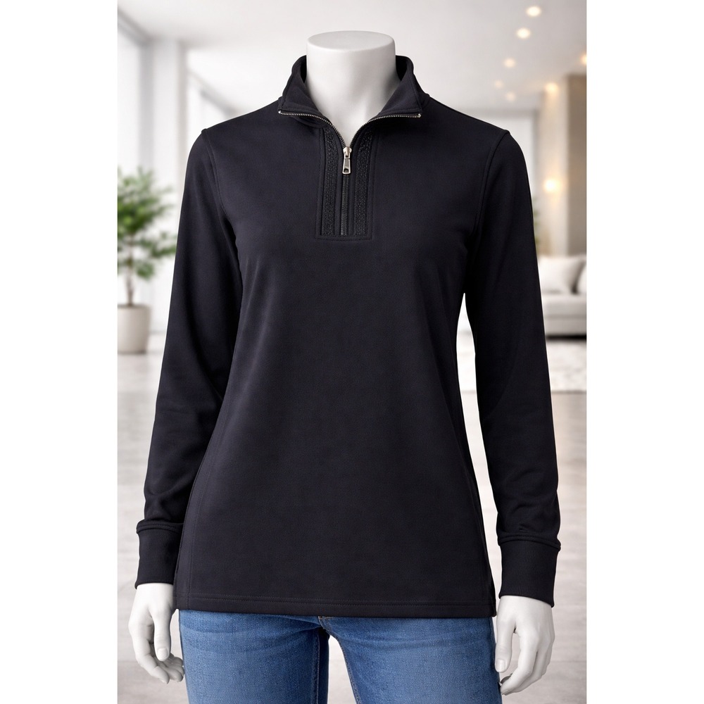 Belle by Kim Gravel Black Rhinestone‎ Quarter Zip Pullover Top XSP Petite